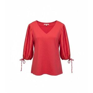 Vian Hunter Womens Red V-Neck Top Silk Puff Sleeve Tie Cuff Cotton Blend Large